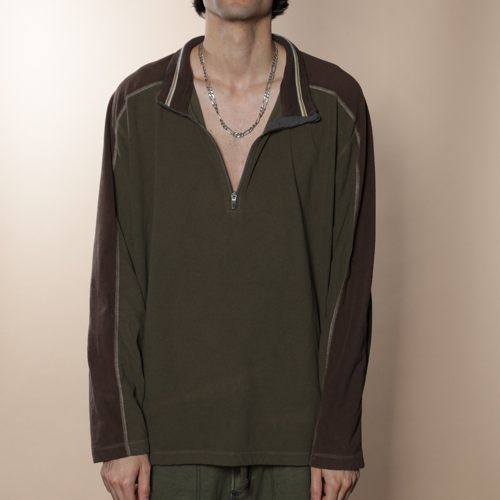 REI Men's 3XL Quarter Zip Long Sleeve Pullover Olive Brown Colorblock Fleece
